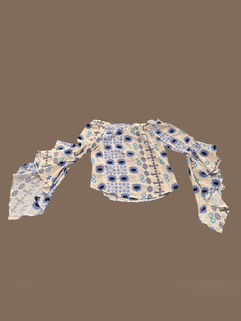 Indikah Off the Shoulder Off White & Blue Top